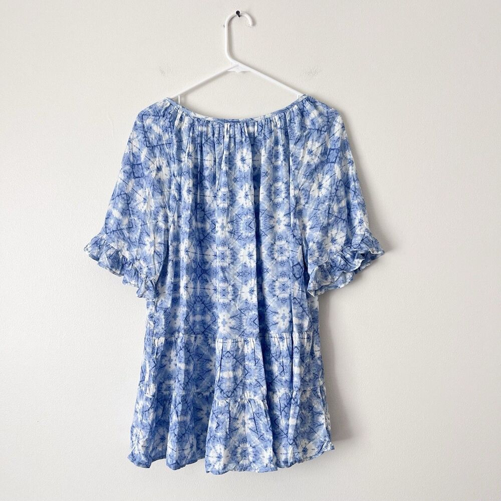 Beach Lunch Lounge Blue Tie Dye Boho Peasant Blouse XL Flowy Babydoll Top NWT - Picture 5 of 9